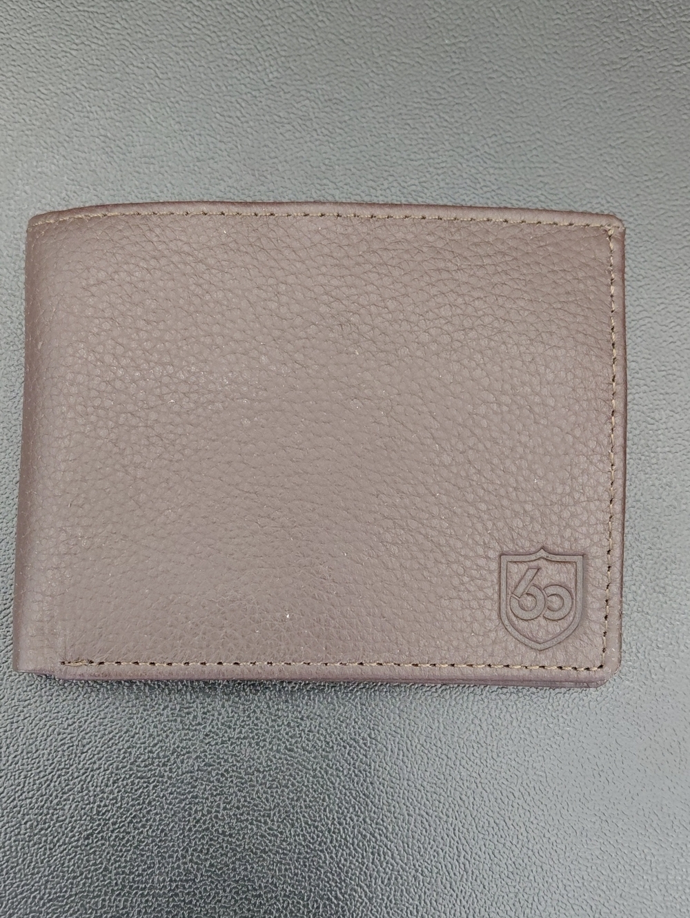 Classic Pebbled Leather Bi-Fold Wallet in Light Taupe